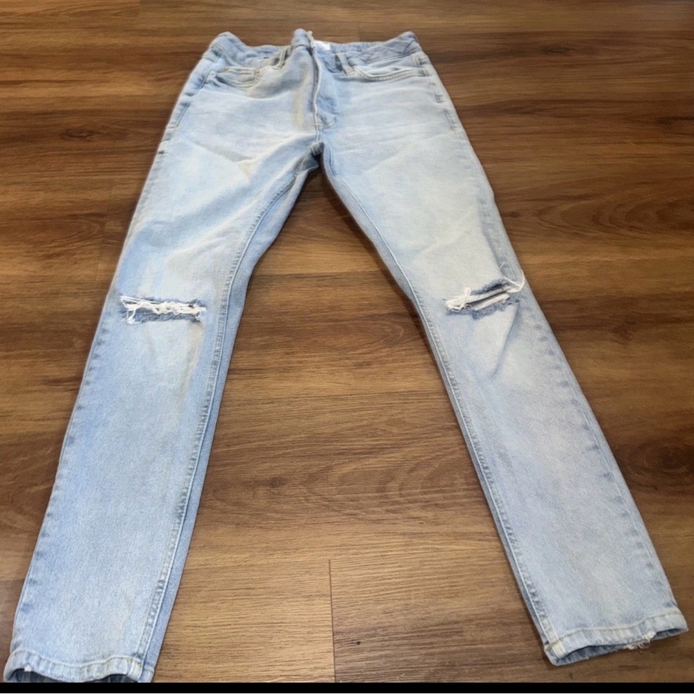 Topman 30S W30" L30" Blue Denim Jeans Men's Washed Ripped Stretch Skinny Fit